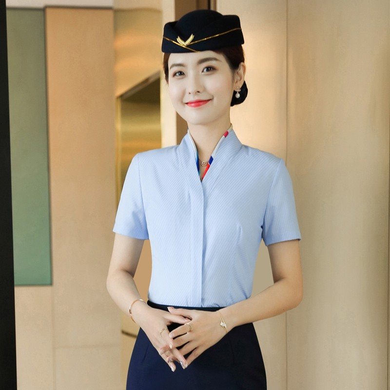 职业装空乘艺考面试正装空姐制服v领短袖白衬衫女长袖工作服衬衣 - 图2