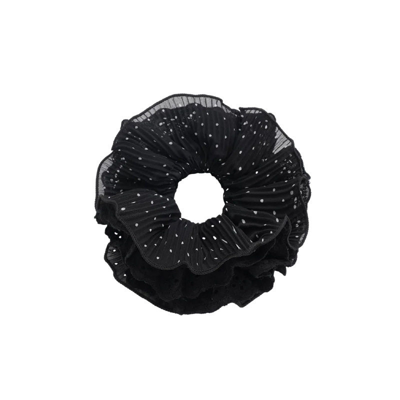 四层网纱蕾丝褶皱大肠发圈黑白波点慵懒风发饰简约百搭出行发绳女,淘宝优惠券,粉丝福利购,淘宝优惠卷