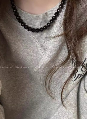 高级感黑玛瑙珍珠叠戴项链女款
