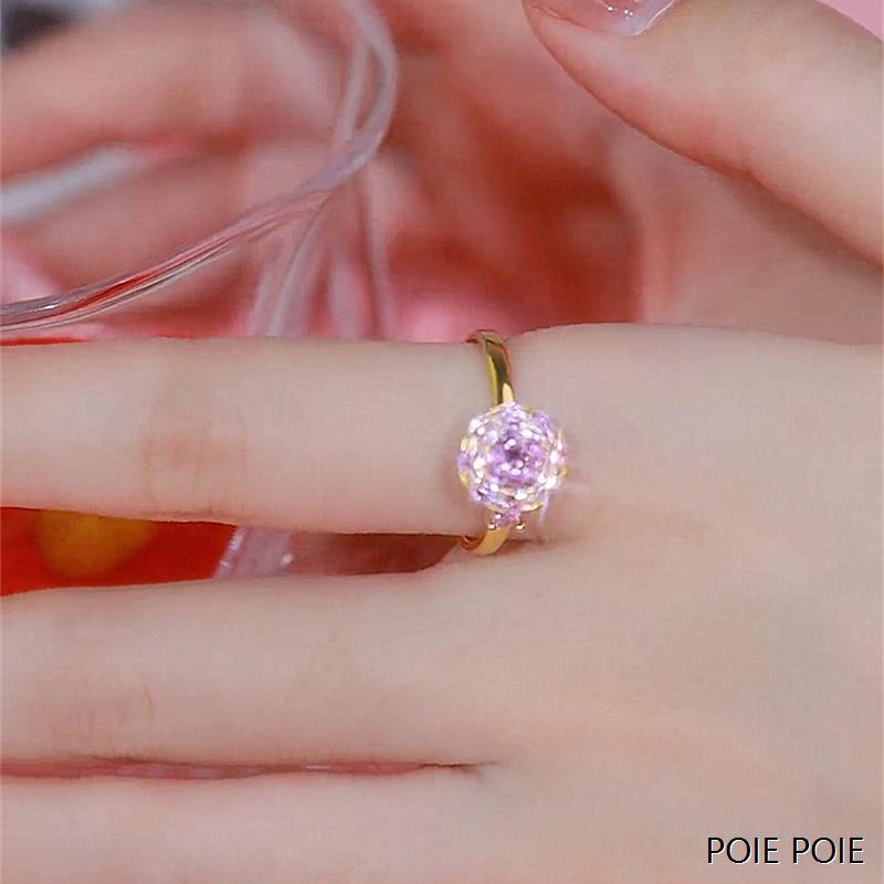 高级感抖音爆款轻奢时尚旋转气质粉色戒指超闪满钻开口指环个性女 - 图0