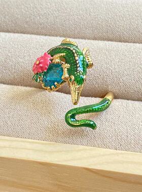 法国珐琅ln爱护动物系列鳄鱼开口戒指
