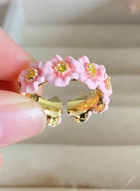 代斯同款法国魔法奇遇系列粉色花朵花环花芯戒指送女友