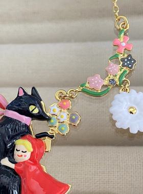 法国珐琅小众n2大灰狼和小红帽拥抱项链