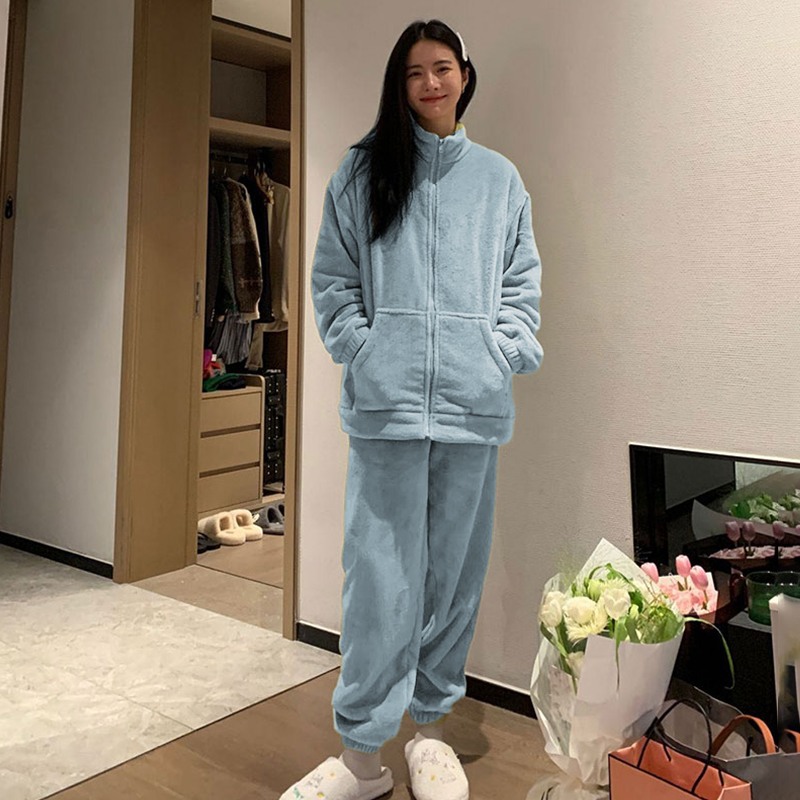 Mrs Ula豎領拉鏈套裝水蜜桃套裝小香風家居服薄絨時尚兩件套_BAZAARRED服飾旗艦店_女裝/女士精品