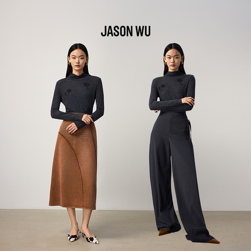 【绵羊毛】JASON WU2025秋季新款高档立体花卉简约优雅打底针织衫 - 图1