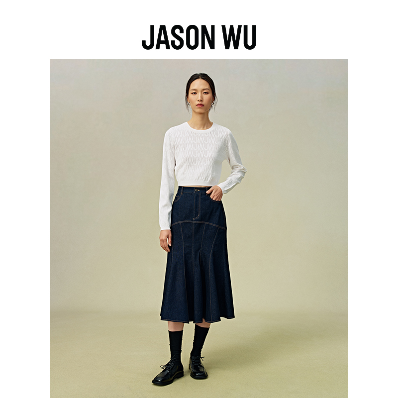 【蔡文静同款】JASON WU 春夏新款百搭针织圆领套头上衣打底衫女 - 图0