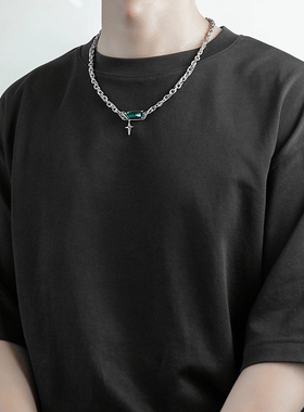 钛钢中性绿钻星芒吊坠项链