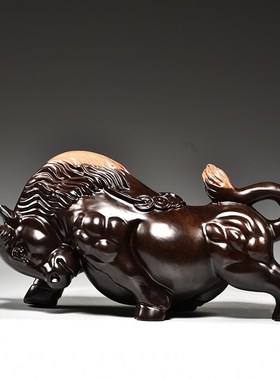 黑檀木雕刻e牛摆件生肖牛运势如虹实木家居桌面装饰红木办公工艺