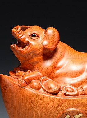 花梨实木质雕刻母猪摆件十二生肖猪家居客厅装饰品店铺开业送礼品