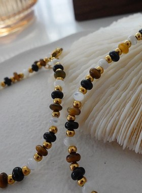 天然虎眼石项链2024新款爆款新中式串珠颈链小众高级感复古锁骨链