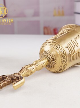 道家三清铃纯黄铜天蓬铃帝钟法器手摇铃三叉铃法道士铃铛大号摆件