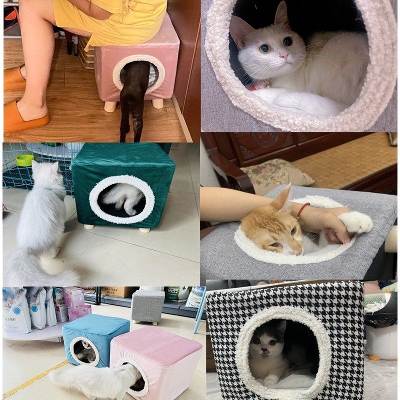 四季通用实木猫窝凳子一窝两用人猫共用封闭多猫咪用品小幼猫房屋,淘宝优惠券,粉丝福利购,淘宝优惠卷