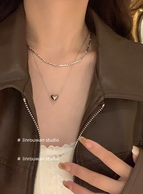 简约韩风 甜酷双层叠戴项链卫衣毛衣链小众设计感高级复古锁骨链