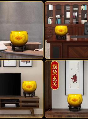 景德镇陶瓷黄色聚宝盆风水招财客厅玄关桌面装饰中式摆件开业礼品