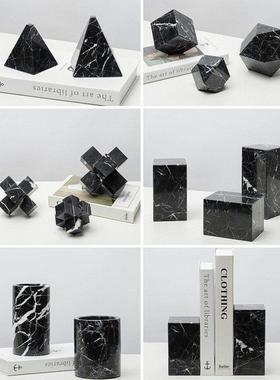 现代简约风客厅电视柜茶几玄关样板房书房几何大理石书挡装饰摆件