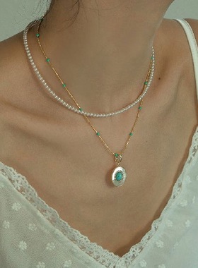 EARMOON 复古贝壳小众锁骨链叠戴项链绿松石轻奢优雅颈链百搭