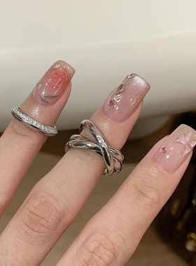 EARMOON 环环相扣中古三环戒指冷淡风高级感食指戒小众设计感尾戒