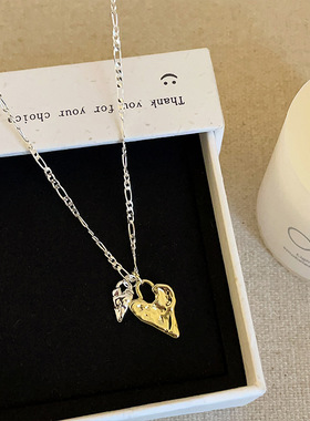 复古高级感撞色熔岩爱心吊坠项链女小众独特精致百搭颈链锁骨链