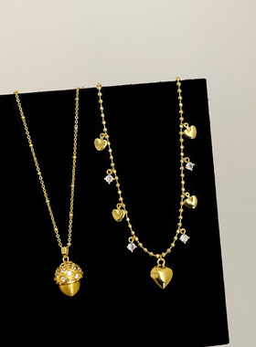 小众设计感松果爱心吊坠项链女复古轻奢时尚气质百搭颈链毛衣链