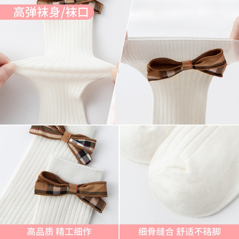 女童蝴蝶结中筒袜子春秋纯棉薄款洛丽塔女孩外穿潮儿童宝宝长筒袜 - 图2