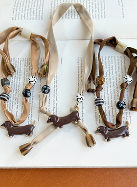 复古美拉德香槟腊肠丝巾项链女时髦高级感锁骨链毛衣链百搭配饰品