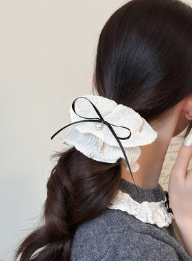 慵懒感雪纺风琴百褶大肠发圈气质蕾丝网纱头绳发饰扎马尾发绳皮筋