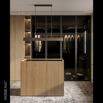 Solid wood log leather glass door open cloakroom wardrobe overall custom light and luxurious glass cabinet cloakroom wardrobe