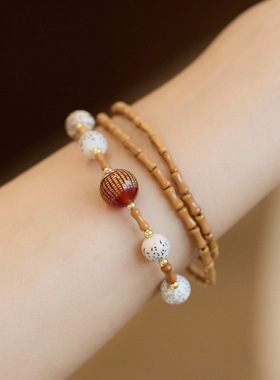 寺庙同款楠红一梦竹节橄榄核手链