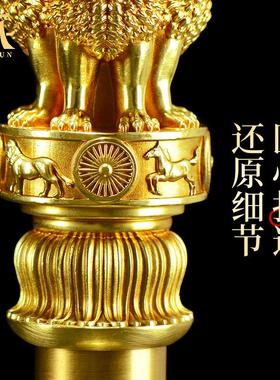 藏村印度阿育王柱 铜鎏金正法久住 善法永住狮子象马柱子装饰摆件
