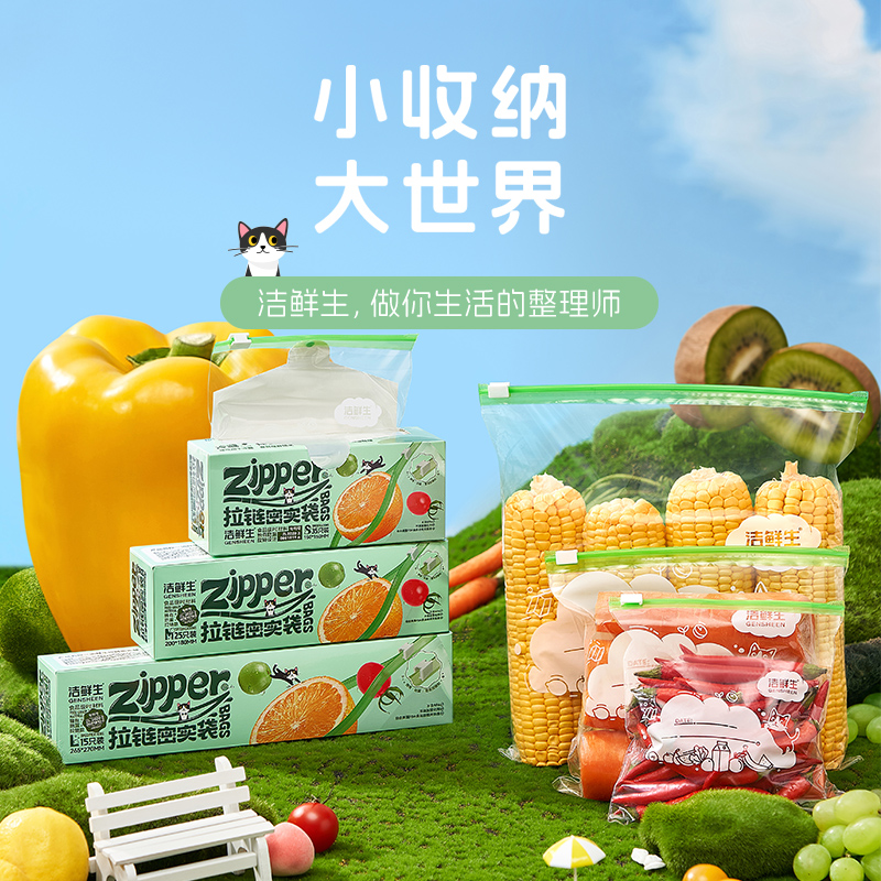 密封袋食品级家用保鲜袋冰箱专用带封口冷冻自封袋拉链分装收纳袋 - 图1