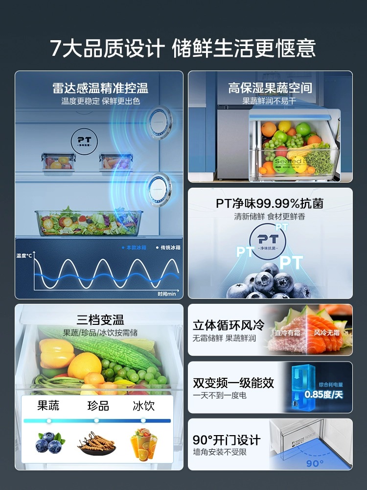 美的480L冰箱十字四门双开无霜大容量超薄家用新一级嵌入式电冰箱 - 图1