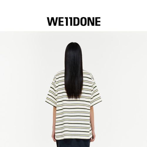 【甄选7折】WE11DONE26夏季男女同款水钻样式LOGO条纹T恤宽松 - 图1