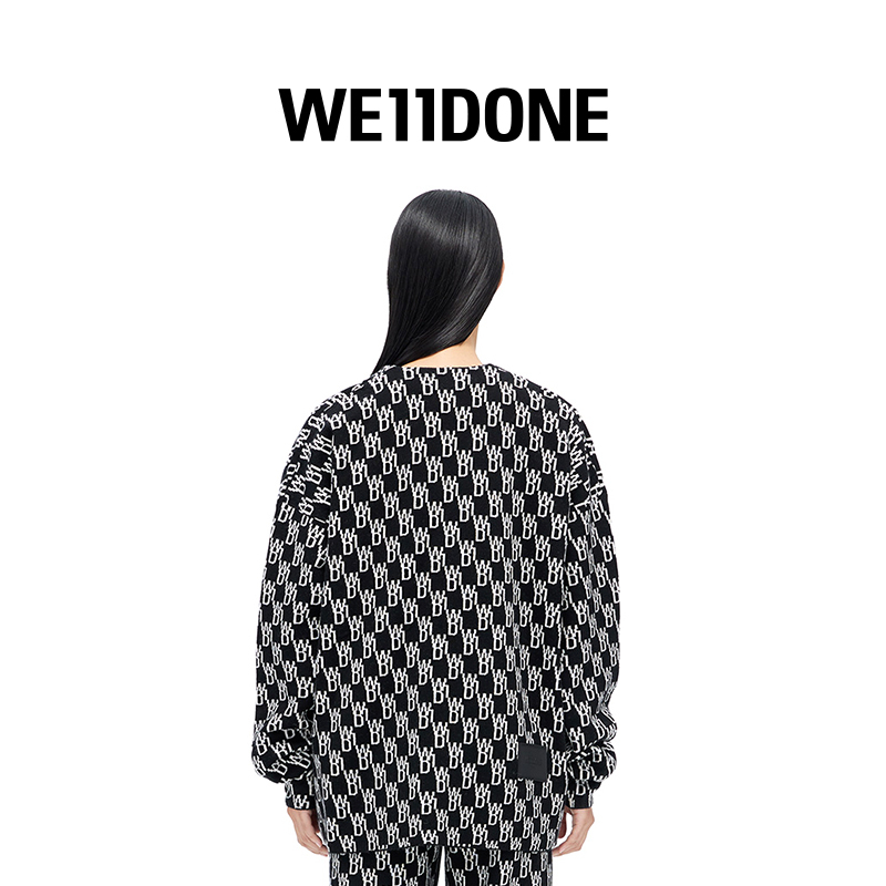 WE11DONE中性男女同款早春字母标识V领毛衣