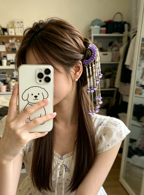 紫桧花雅复古U型流苏发簪