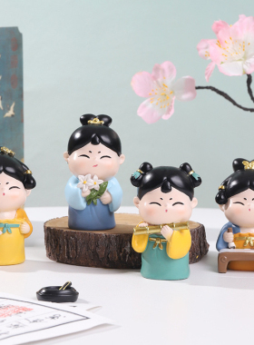 中式唐小圆植物图鉴树脂摆件创意家居装饰小摆件文创办公工礼物