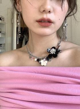 《浪漫夜色》黑色花朵项链法式轻奢复古时髦小众设计锁骨链项圈