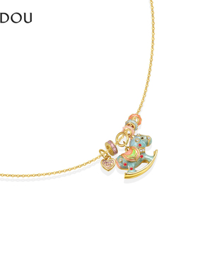 阿吉豆AJIDOU项链女款马上有钱S925银彩色小马短颈链设计感锁骨链