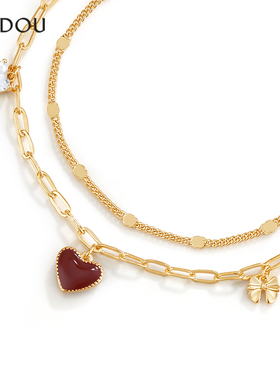 阿吉豆AJIDOU手链女款双层叠戴爱心手环精致心形双层手链简约手饰