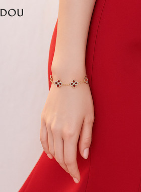 阿吉豆AJIDOU手链红色四叶幸运草