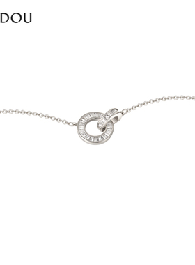 阿吉豆AJIDOU项链女时尚双环银色简约罗马圆环闪耀锆石锁骨链颈链