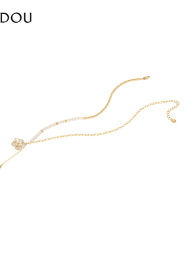 阿吉豆AJIDOU山茶花珍珠项链女款2025新款配饰品优雅花卉首饰品