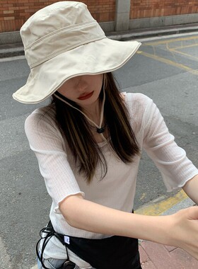 ins大檐帽子日系遮脸渔夫帽女夏季韩版百搭遮阳潮防紫外线防晒帽