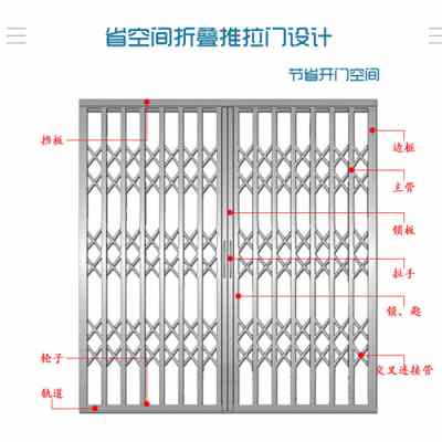 新款304不锈钢拉闸门通风铁闸门格栅门防盗折叠门阳台伸缩门家用-图2