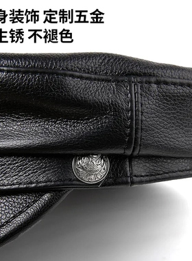 韩版潮头层牛皮帽子中老年男春秋冬季休闲百搭羊皮平顶短檐鸭舌帽