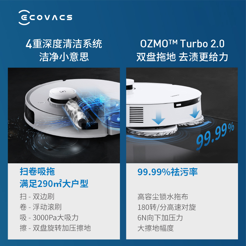 科沃斯T10 TURBO扫地机器人智能家用全自动上下水扫拖洗烘一体机