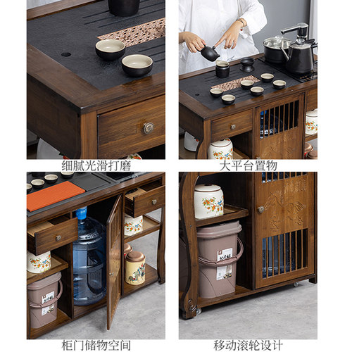 移动茶台茶车家用实木小茶桌茶几茶具套装带轮全自动烧水壶一体柜 - 图3