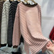 Striped pink bottoming shirt for women autumn and winter mid-length top