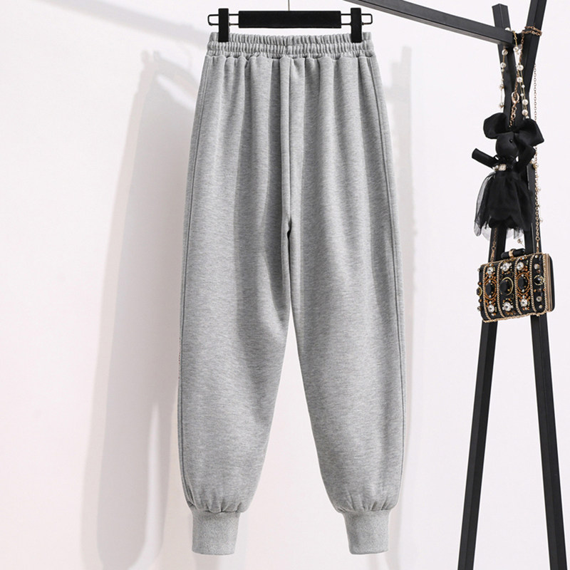 裤子女秋冬款宽松灰色运动裤休闲大码束脚直筒裤女哈伦裤加绒卫裤,淘宝优惠券,粉丝福利购,淘宝优惠卷