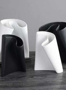 现代极简黑白创意抽象几何陶瓷摆件客厅样板间艺术感软装家居饰品