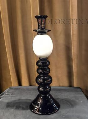 中古风手工玻璃烛台摆件样板间复古风侘寂风琉璃几何创意烛台摆设